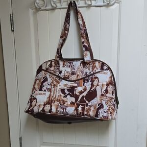 Gasoline Weekender Chic Brown White Printed Women's Travel Bag